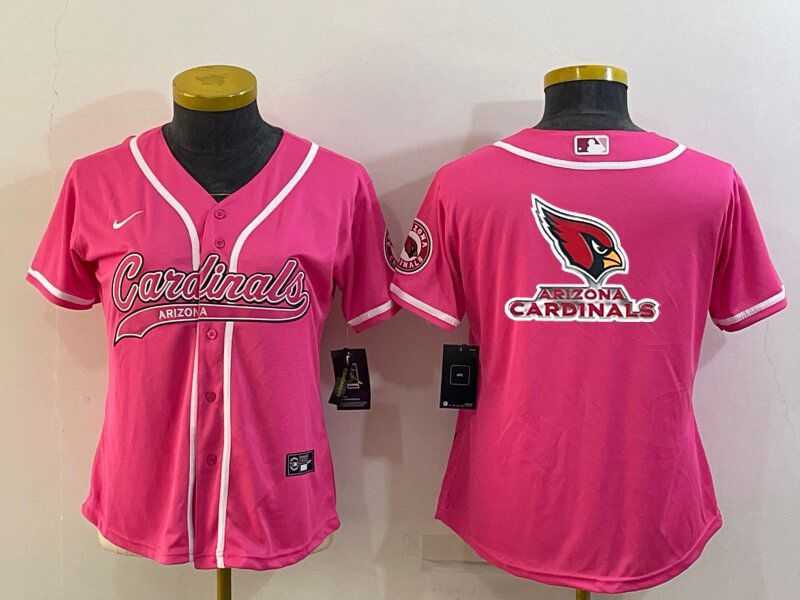 Womens Arizona Cardinals Pink Team Big Logo With Patch Cool Base Stitched Baseball Jersey